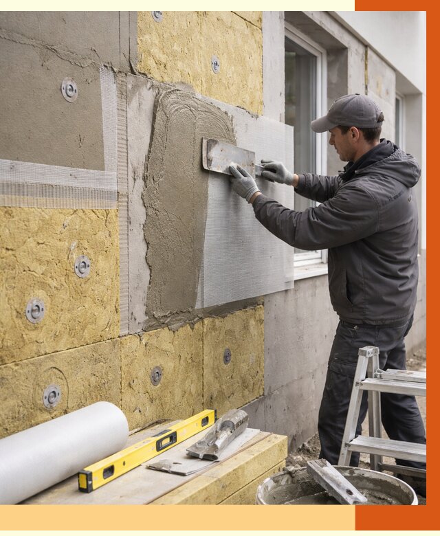 Утепление фасада под штукатурку в Видном от 4347 руб/м2 — монтаж пенопластом и минватой | ТепломастерВдн