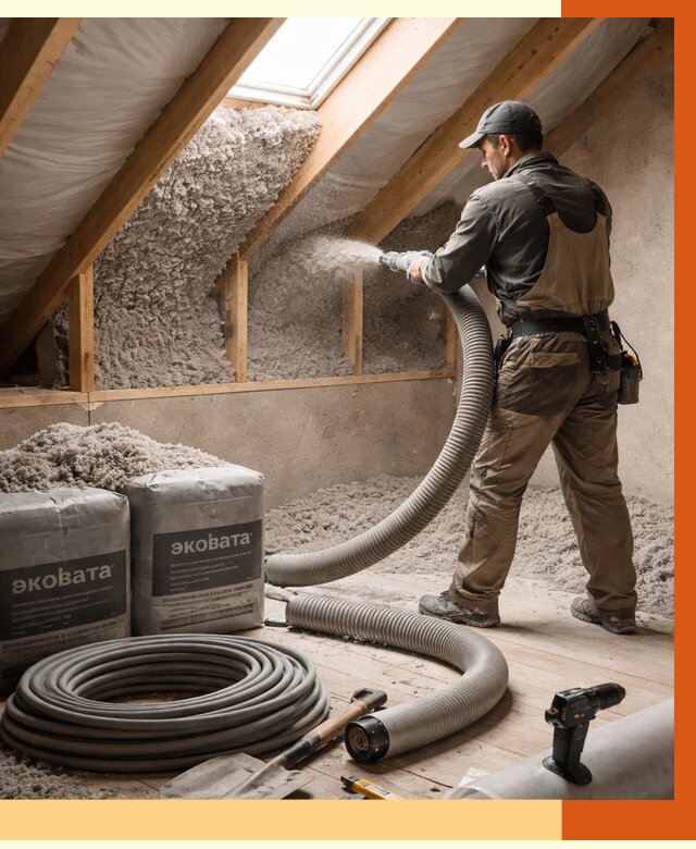 Утепление мансарды эковатой в Видном от 2277 руб/м2 — монтаж, задувка, цена | ТепломастерВдн