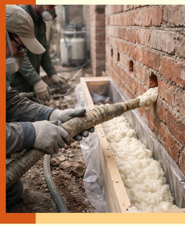 Заливка ППУ в пустоты кирпичной стены в Видном