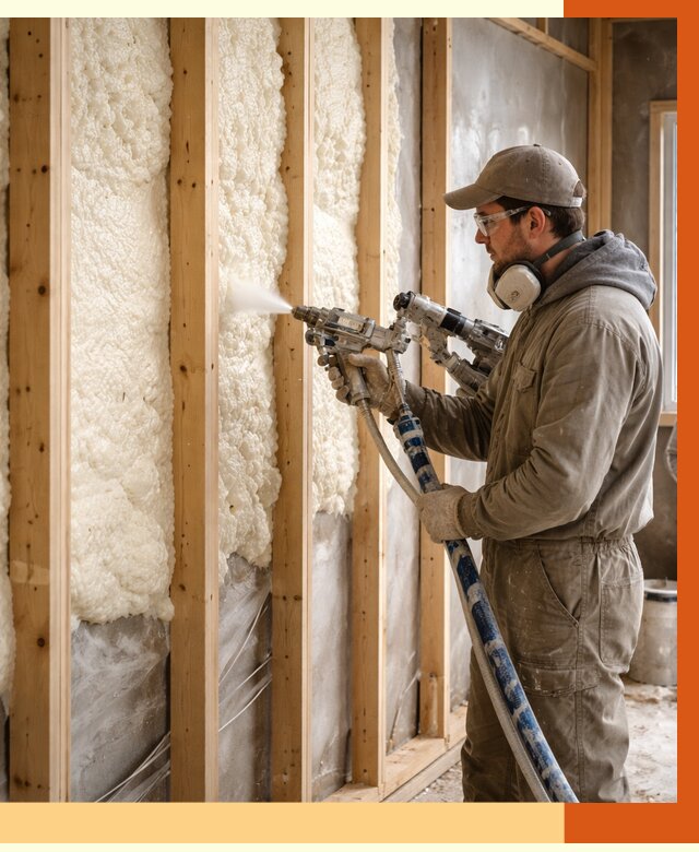 Утепление каркасной стены ППУ в Видном от 4399 руб./м2 под ключ | ТепломастерВдн