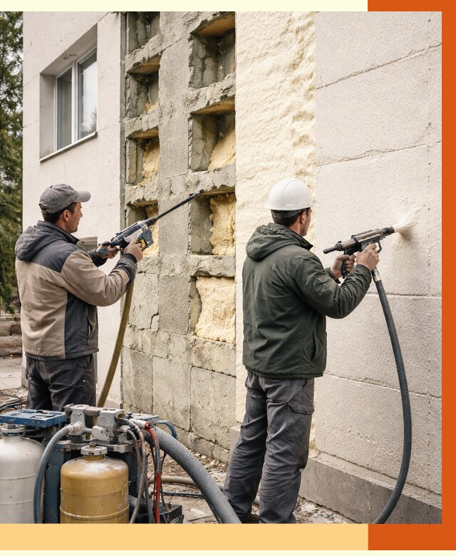 Заполнение пустот фасада в Видном от 4658 руб. — утепление пустот облицовки | ТепломастерВдн